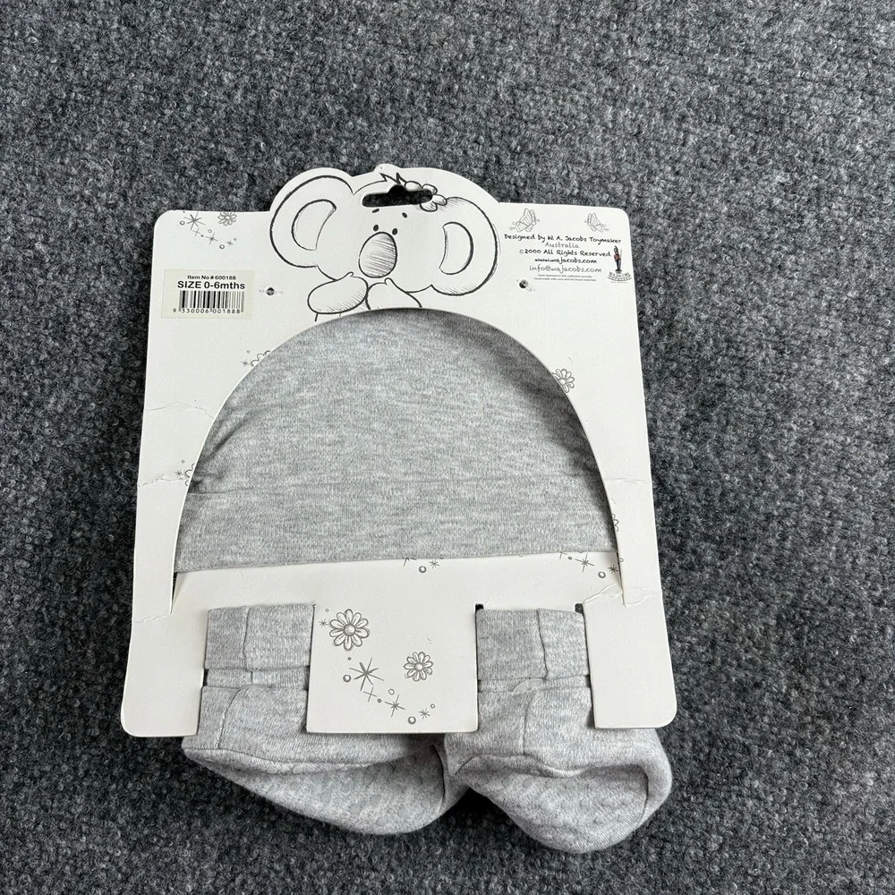 VTG Y2K  Kiki‎ Koala & Friends Baby 0–6M Gray Hat Booties Set Animal Australia
